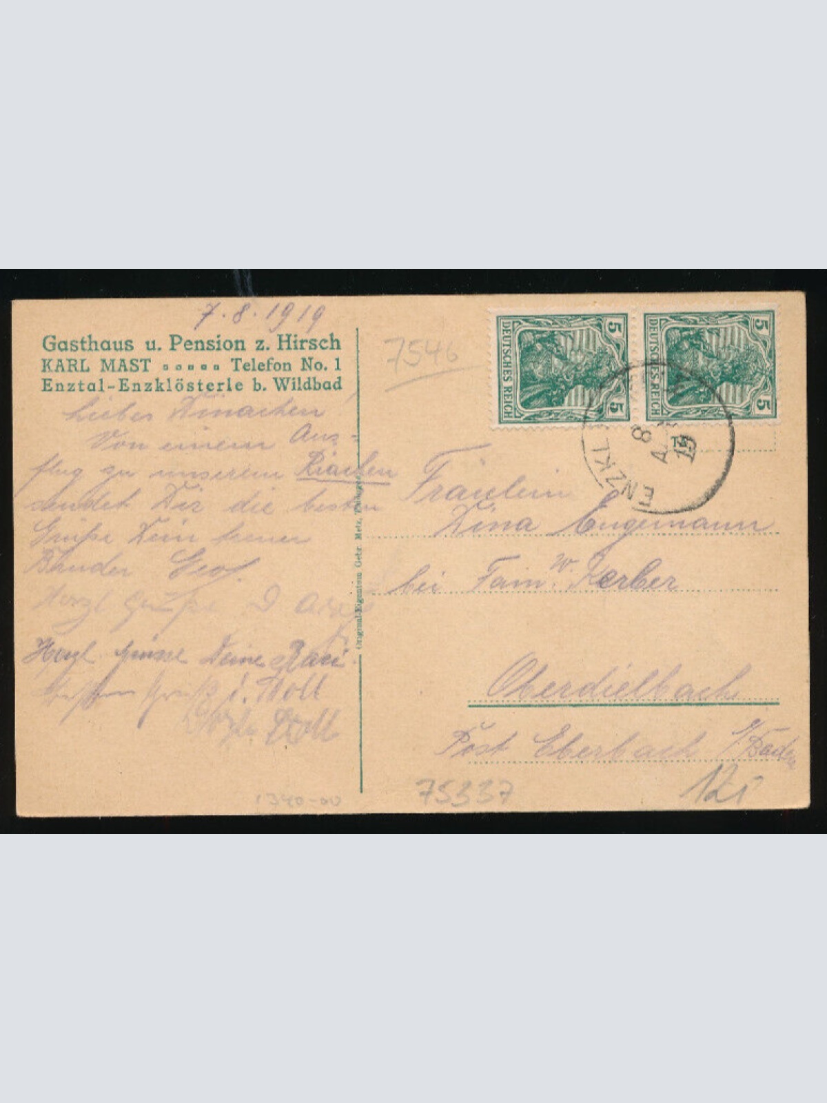 AK aus Ensklösterle mit Gasthaus zum Hirsch Baden - Württemberg (4037)