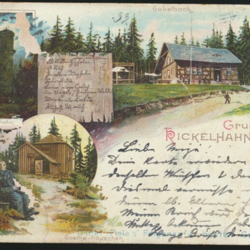 Litho-Karte gruss vom Rickelhahn bei Ilmenau Thüringen (3746)