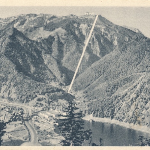 AK, Ebensee mit dem Höllengebirge und der Feuerkogelbahn, Oberösterreich (S384)