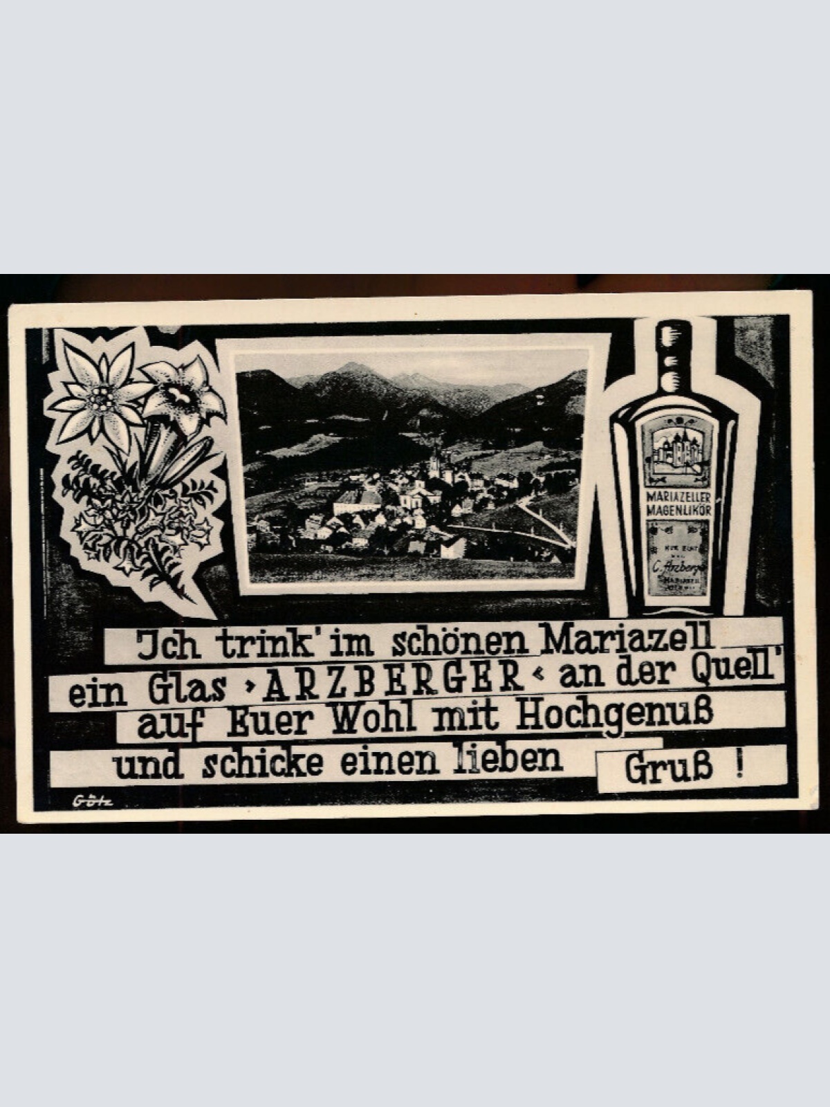 AK aus Mariazell mit Spruch ´ Ich trink im schönen... Steiermark (3729)