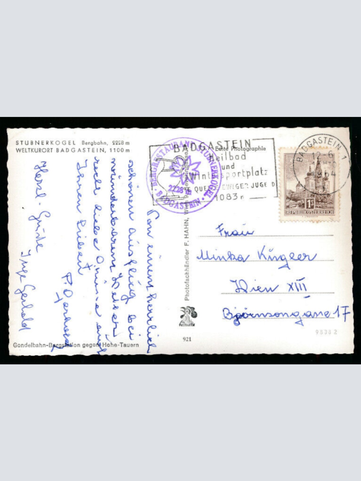 AK aus Bad Gastein Stubnerkogel Salzburg (4015)