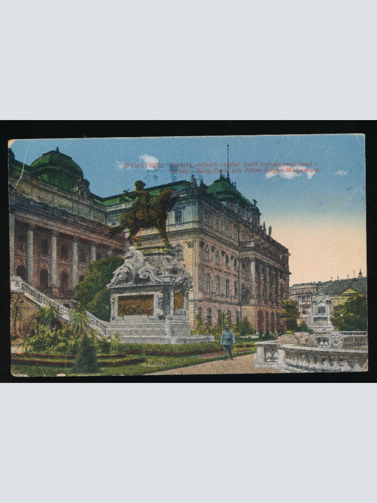 AK aus Budapest Burg Park mit Prinz Eugen Monument Ungarn (4009)