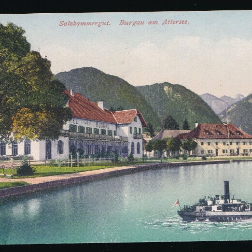 AK aus Burgau am Attersee mit Dampfer Oberösterreich (4732)