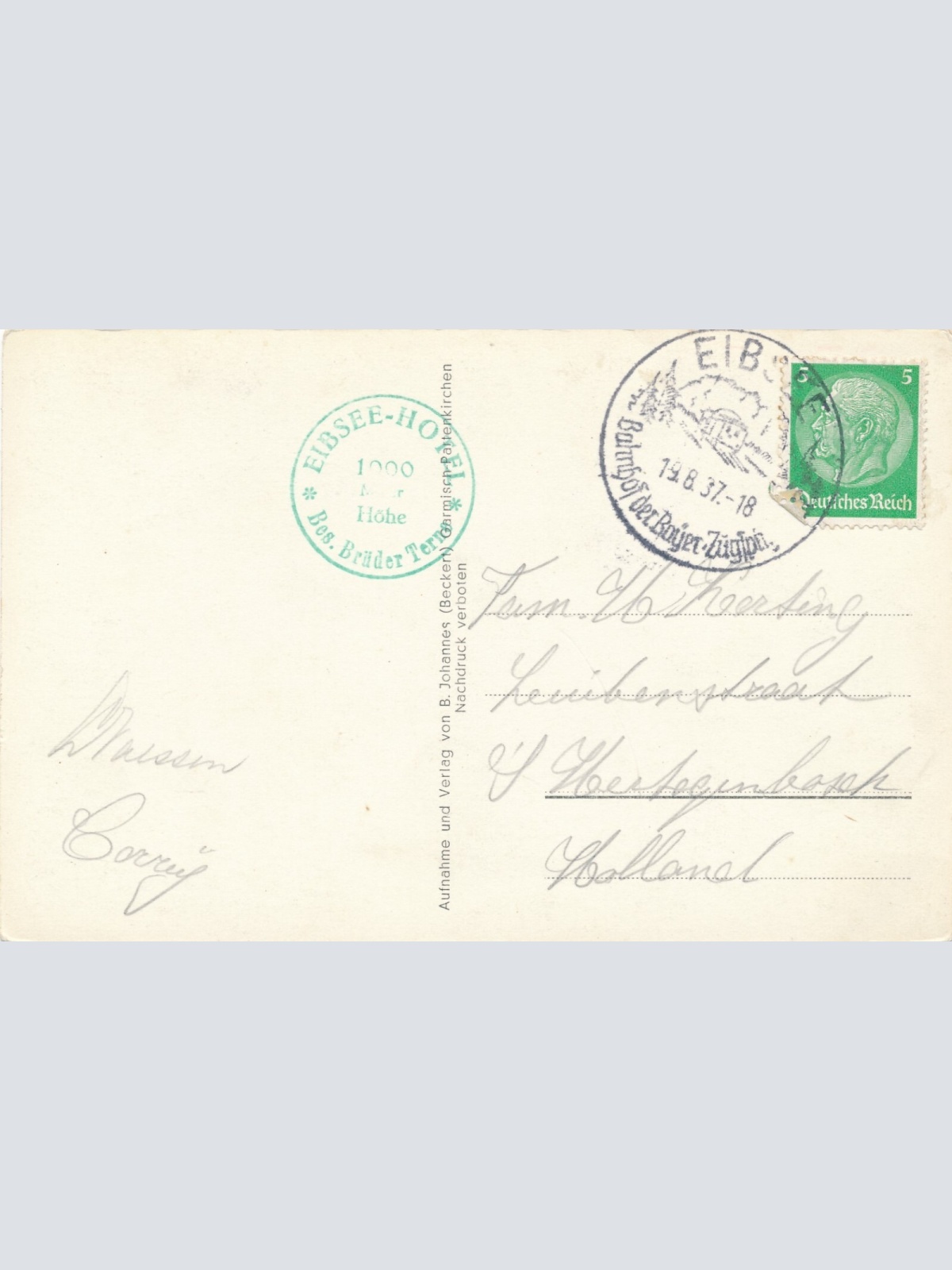 AK, Hotel und Pension Eibsee mit Zugspitze, Grainau, Bayern, Deutschland (S433)