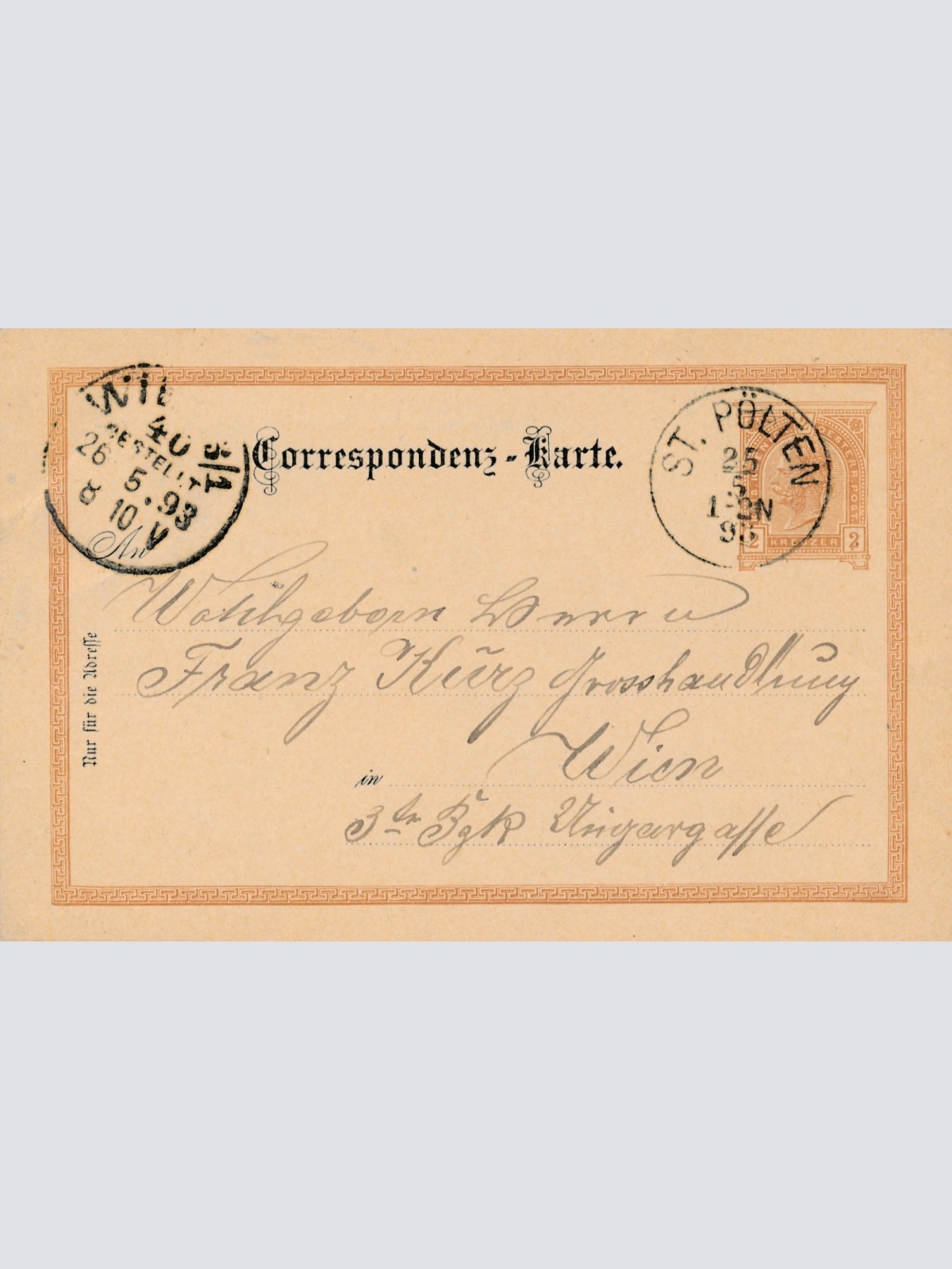 2 Kreuzer Ganzsachen - Karte aus St. Pölten (16354)