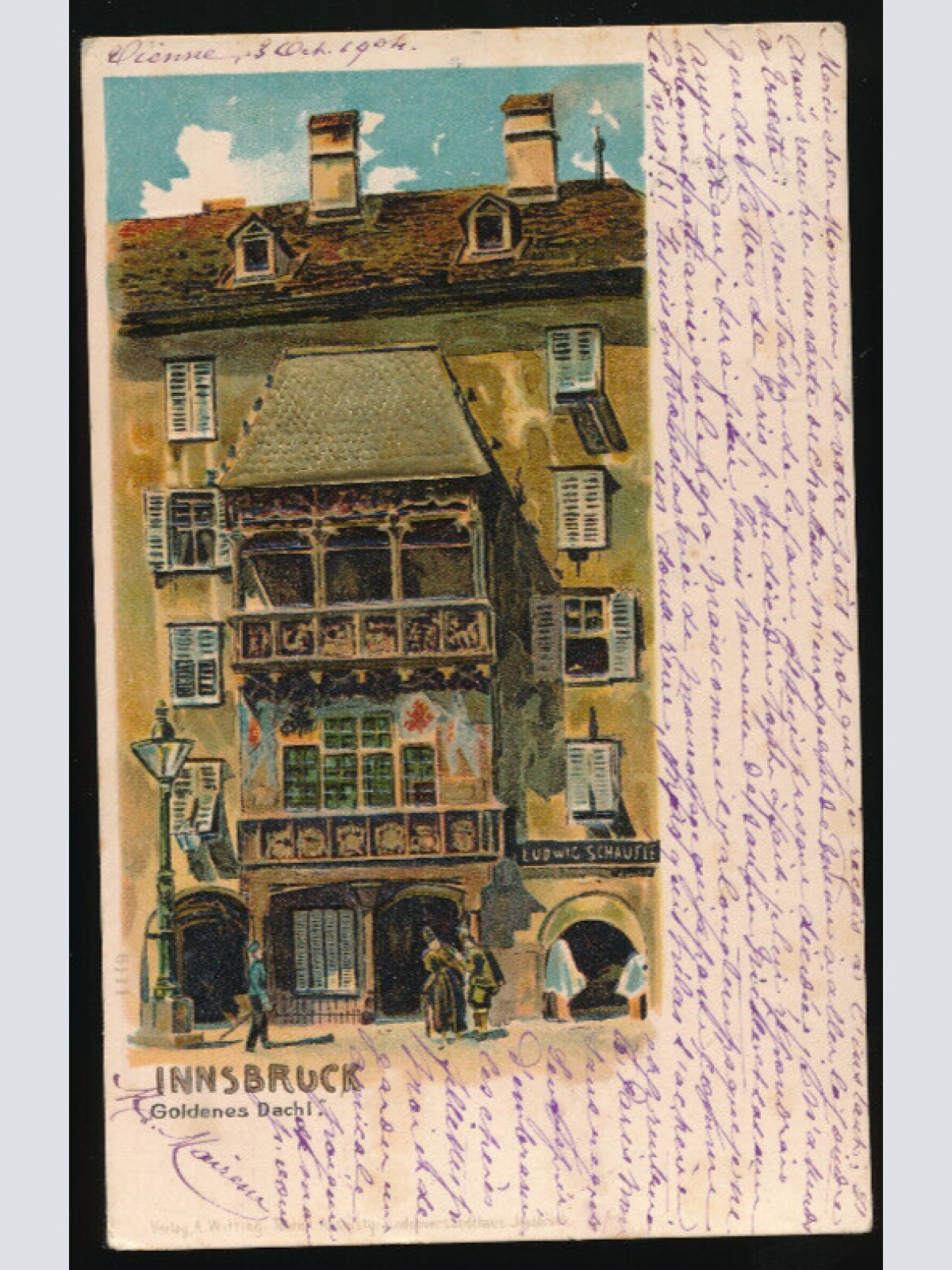 Präge - Karte aus Innsbruck mit Goldenes Dachl Tirol (4501)