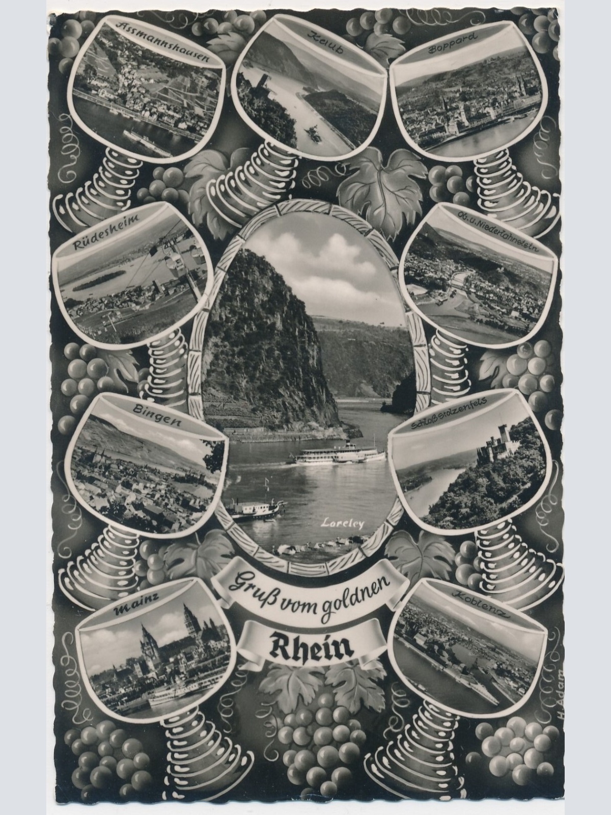 AK, Gruß vom goldenen Rhein, verschiedene Orte, Bingen, Mainz, Koblenz  (S531)