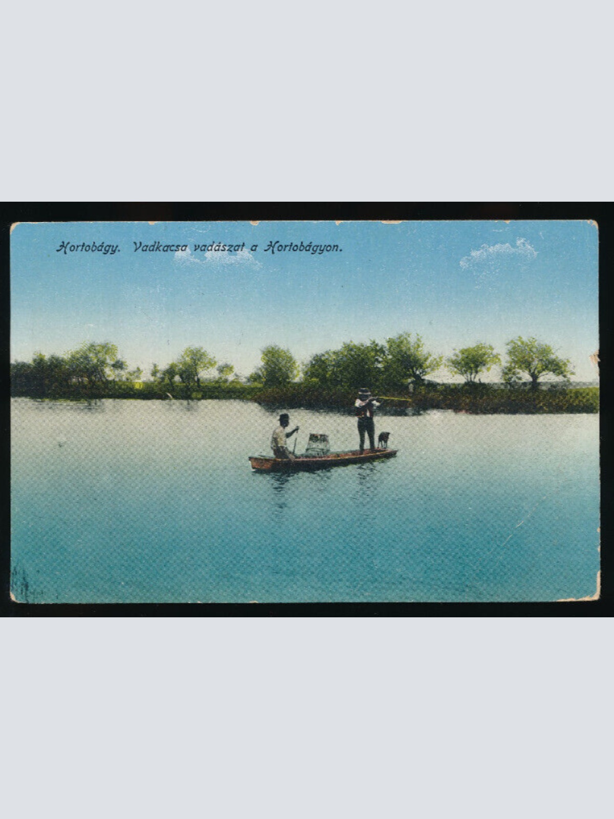 AK aus Hortobagy Jäger am Bot mit Flinte und Hund mit  Ungarn (4243)
