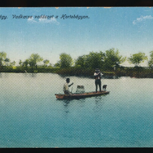 AK aus Hortobagy Jäger am Bot mit Flinte und Hund mit  Ungarn (4243)