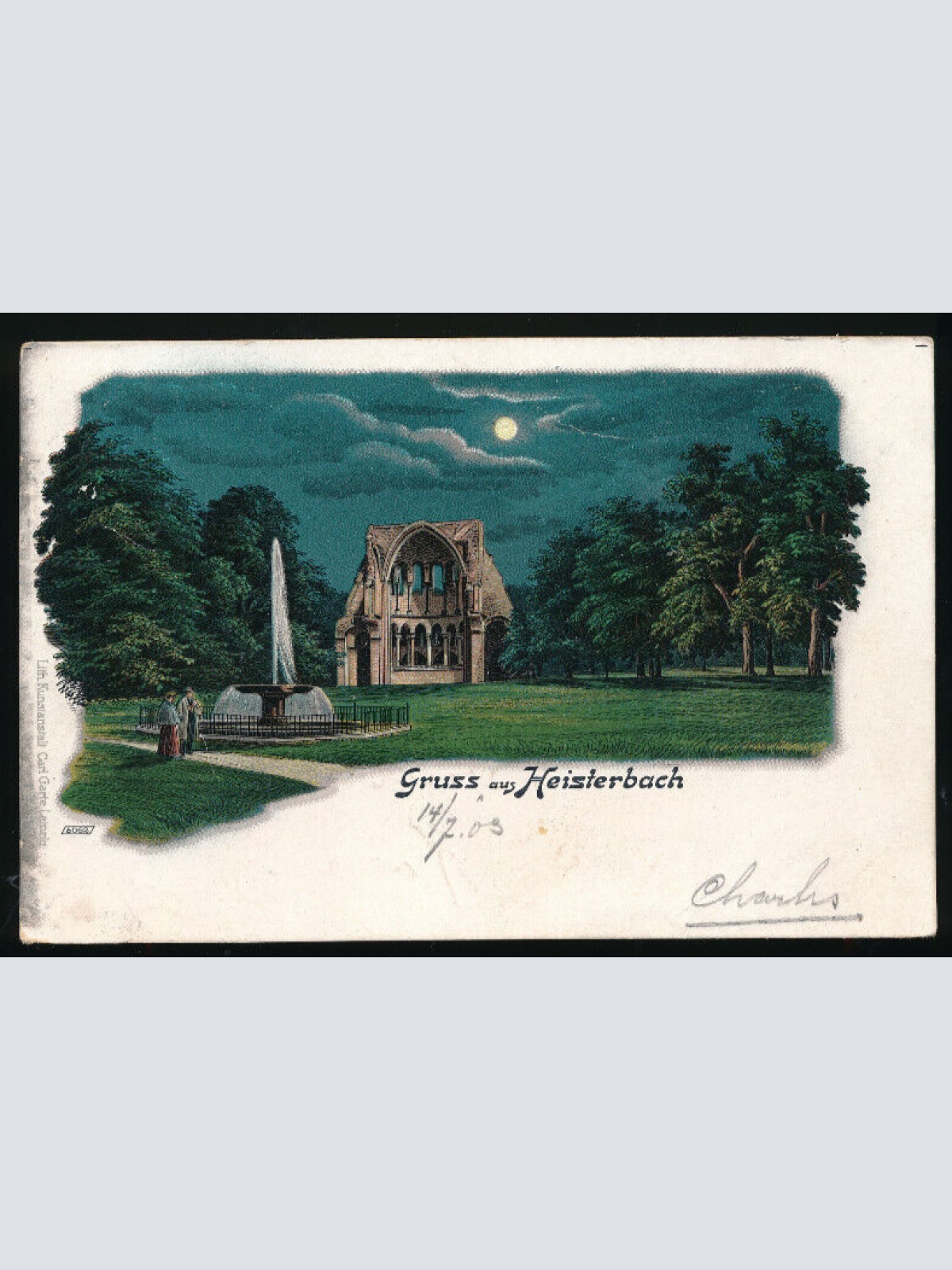 Mondschein - Litho - Karte gruss aus Heisterbach N.R.W (4514)