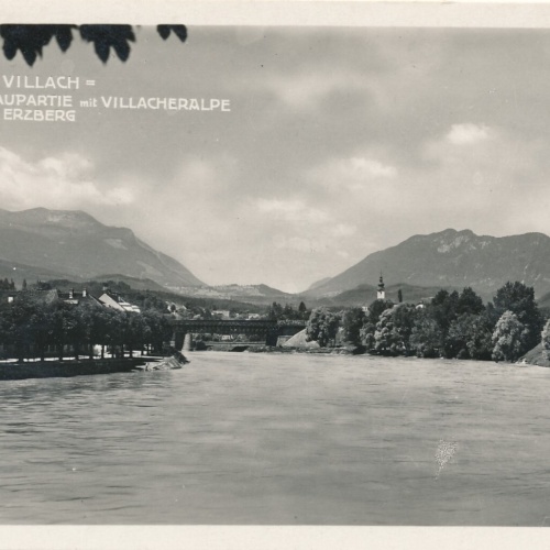 AK, Villach, Draupartie mit Villacheralpe und Erzberg, Kärnten (S785)