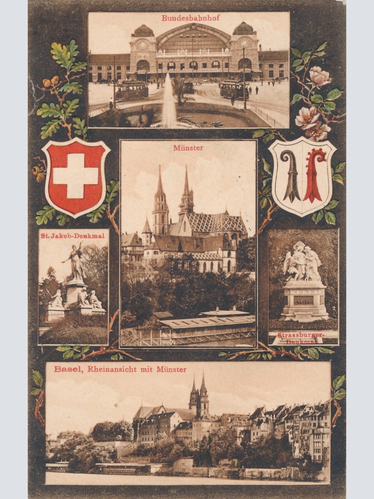 AK, Basel, Rheinansicht mit Münster, Schweiz, St. Jakob Denkmal (S497)