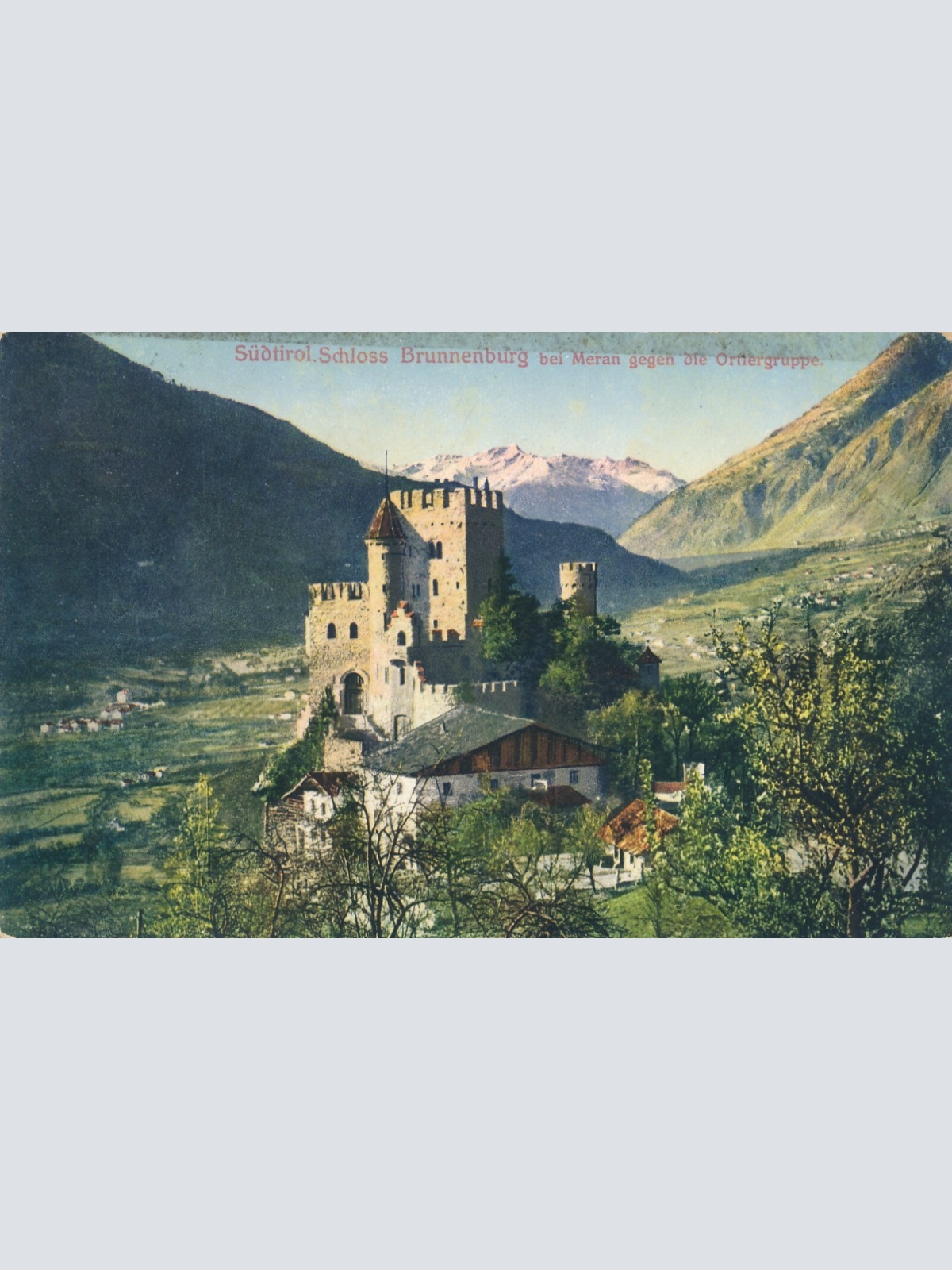 AK, Südtirol, Schloss Brunnenburg bei Meran gegen die Ortlergruppe (S752)