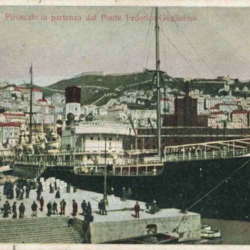 AK, Genova - Piroscafo in partenza dal Ponte Federico Guglielmo, Italien (S769)