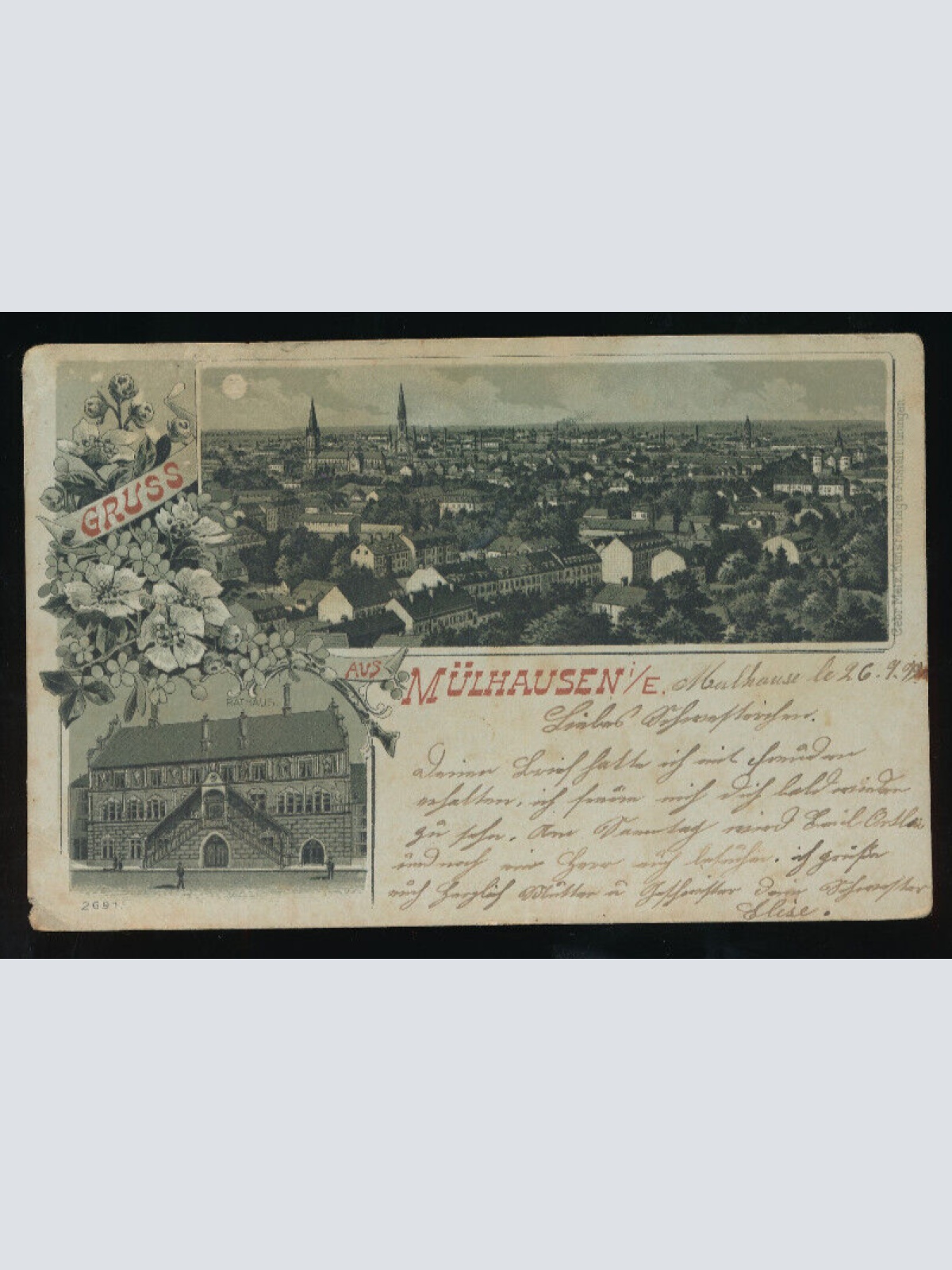 Litho - Mondschein - Karte gruss aus Müllhausen Bayern (5067)