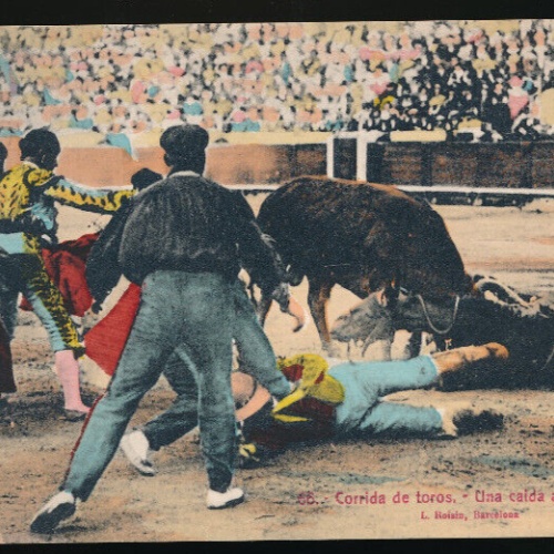 AK aus Spanien Stierkampf - Corrida de Toros una caida al descubierta (4896)