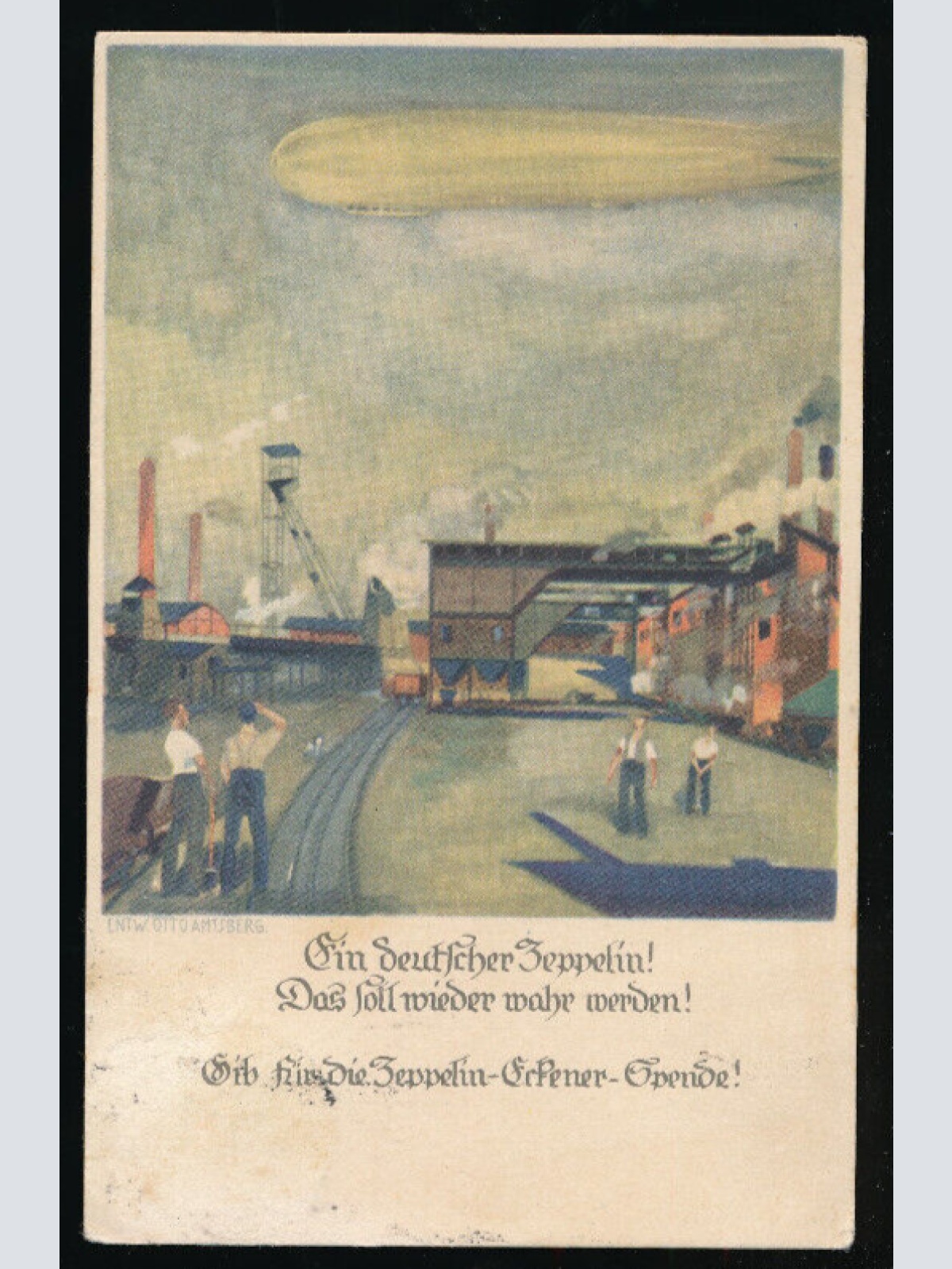Künstler - Karte von Otto Amtsberg mit Luftschiff -  Deutscher Zeppelin (4613)