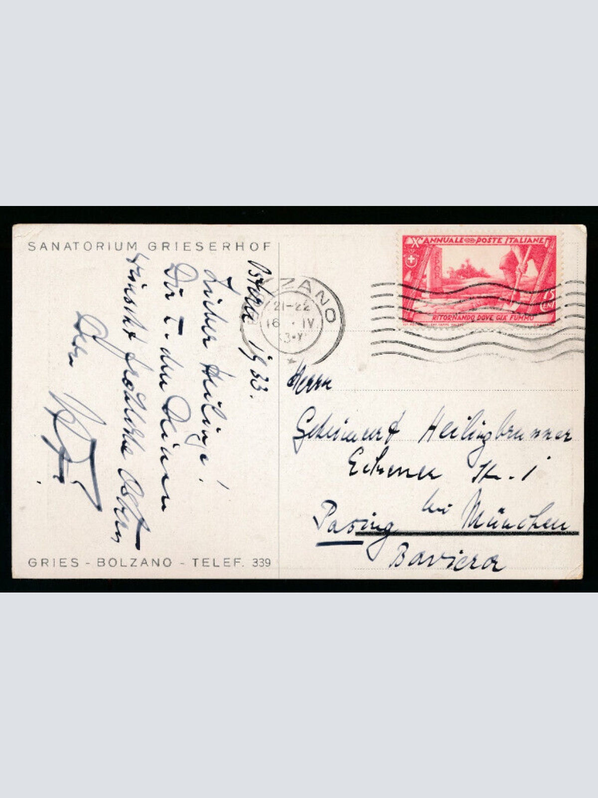 AK aus Gries - Bolzano - Telef Sanatorium Grieserhof Italien (5118)