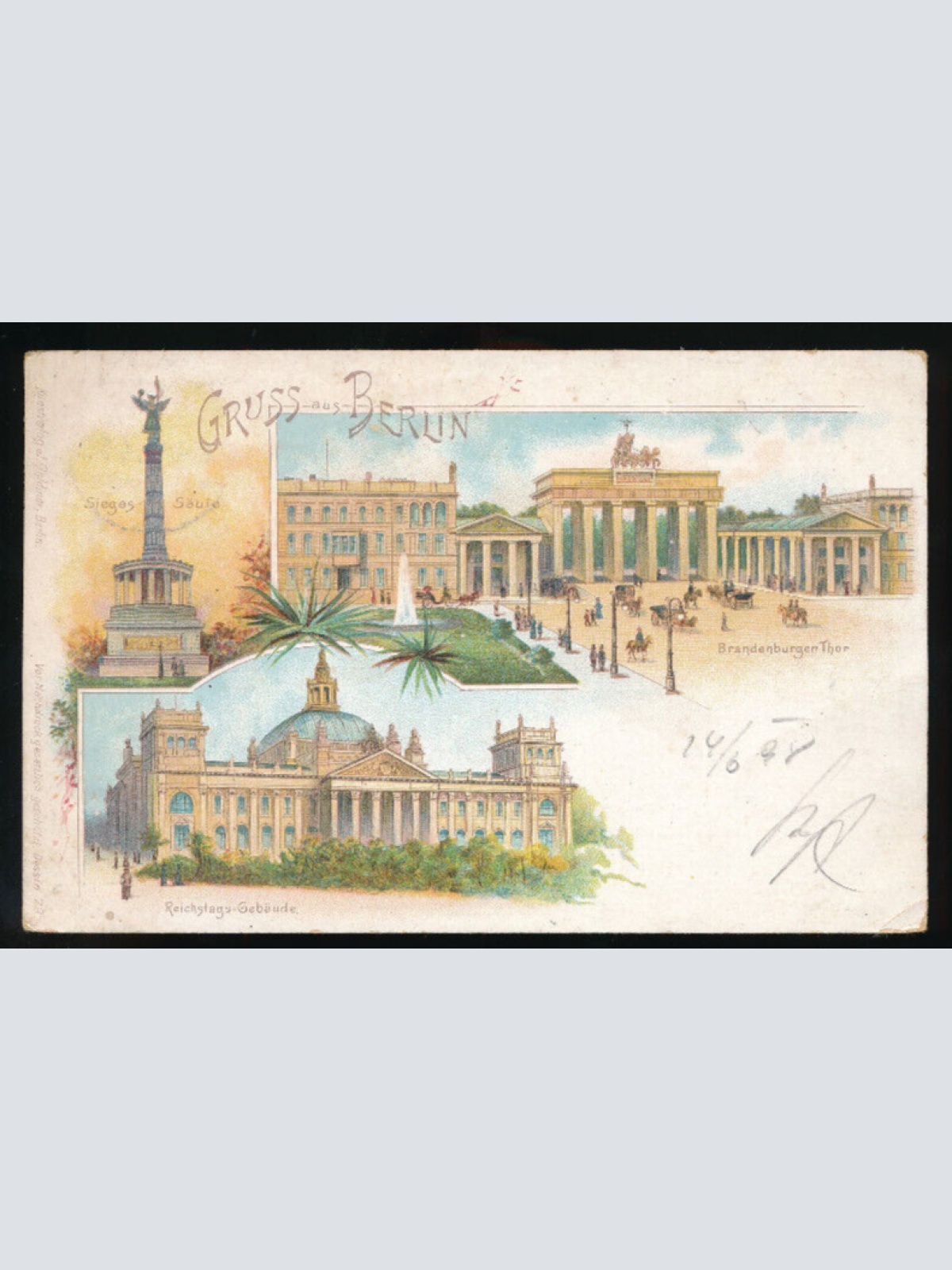Litho - Karte gruss aus Berlin mit Reichtags-Gebäude Berlin (5165)