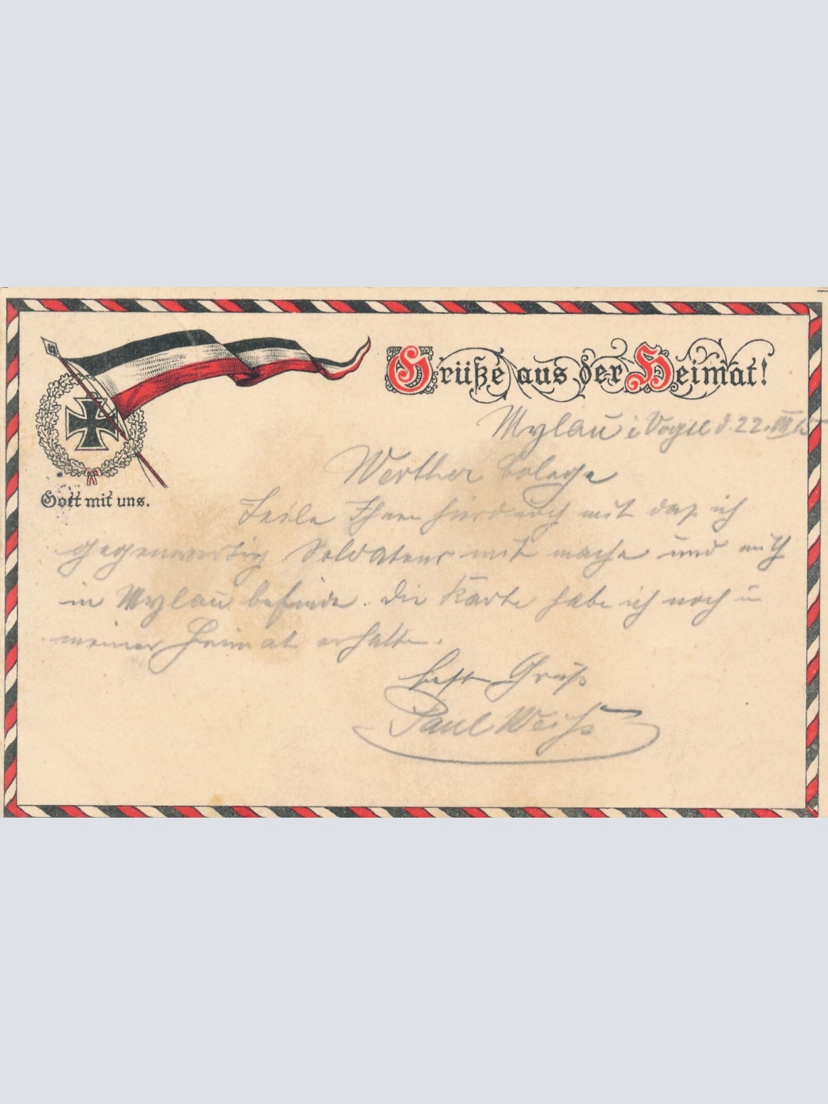 AK, Grüße aus der Heimat, Gott mit uns (S977)