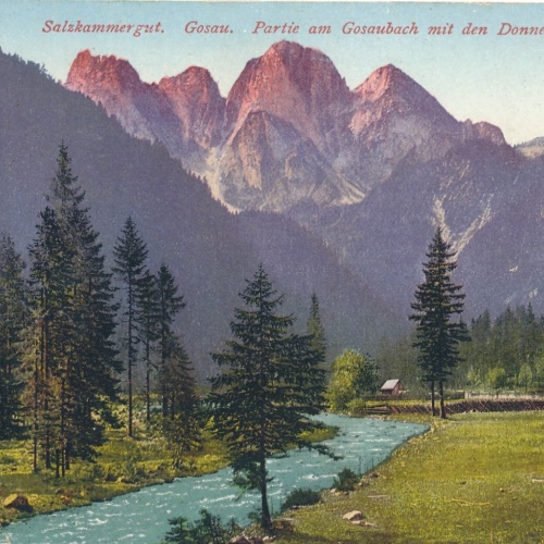 AK, Salzkammergut, Gosau, Partie am Gosaubach mit den Donnerkogln (S1225)