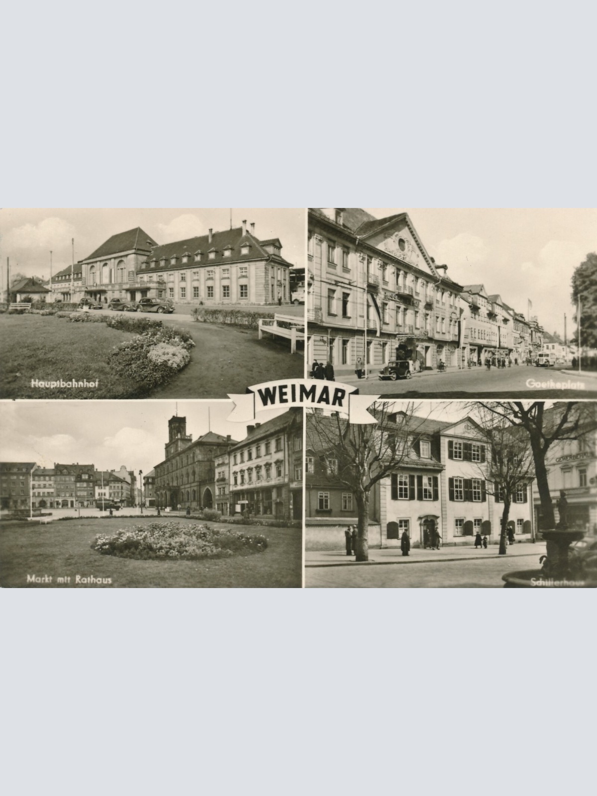 AK, Weimar, Hauptbahnhof, Markt mit Rathaus, Thüringen, Schillerhaus (S1251)