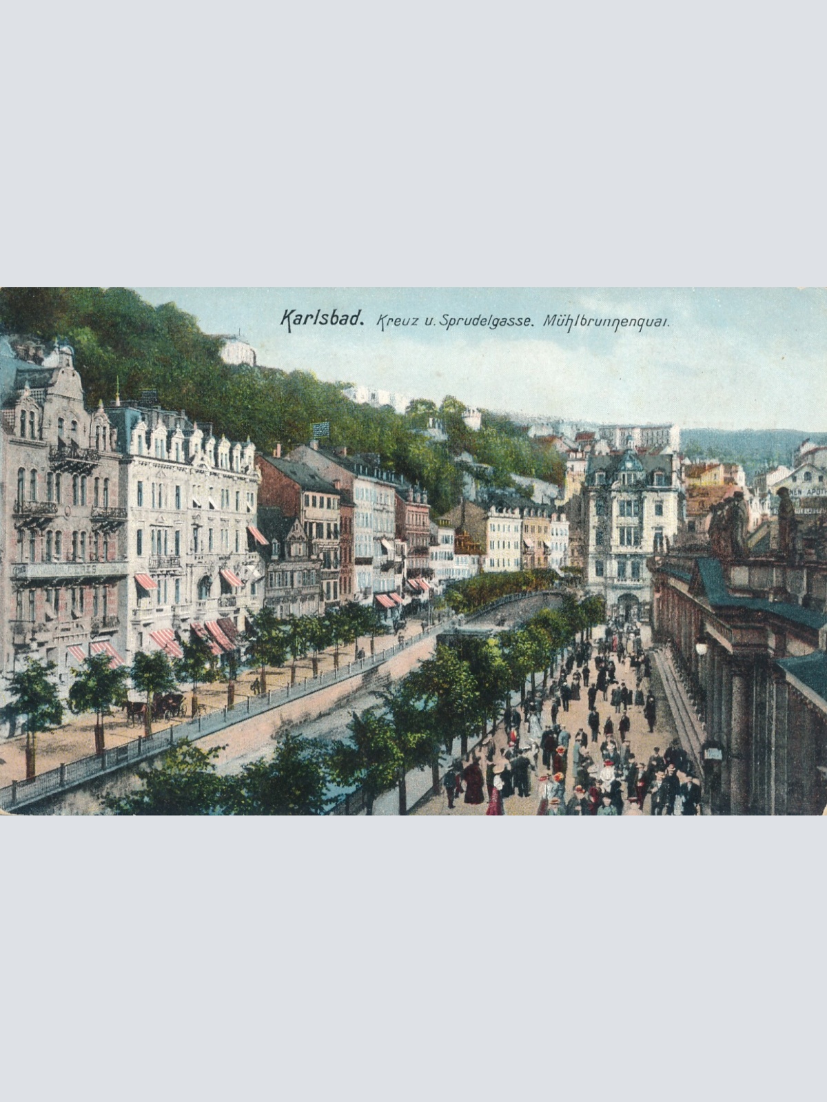 AK, Karlsbad, Kreuz u. Sprudelgasse, Mühlbrunnenquai (S1173)