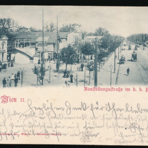 AK gruß aus Wien Ausstellungstraße im K.K. Prater Wien (5477)