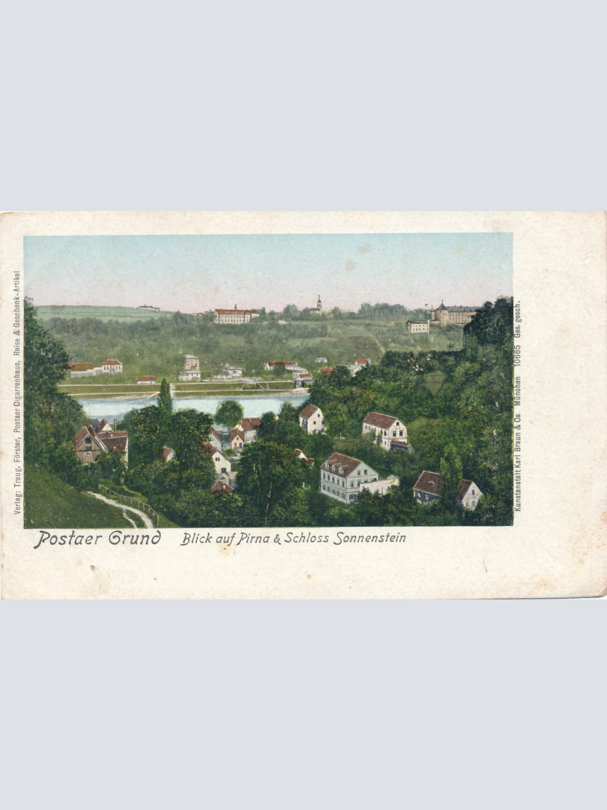 AK, Postaer Grund, Blick auf Pirna & Schloss Sonnstein, Deutschland (S1191)