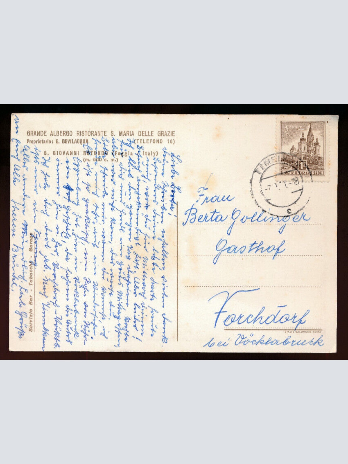 AK aus Grande Albergo mit Ristaurante S. Maria Delle Grazie Italien (5513)