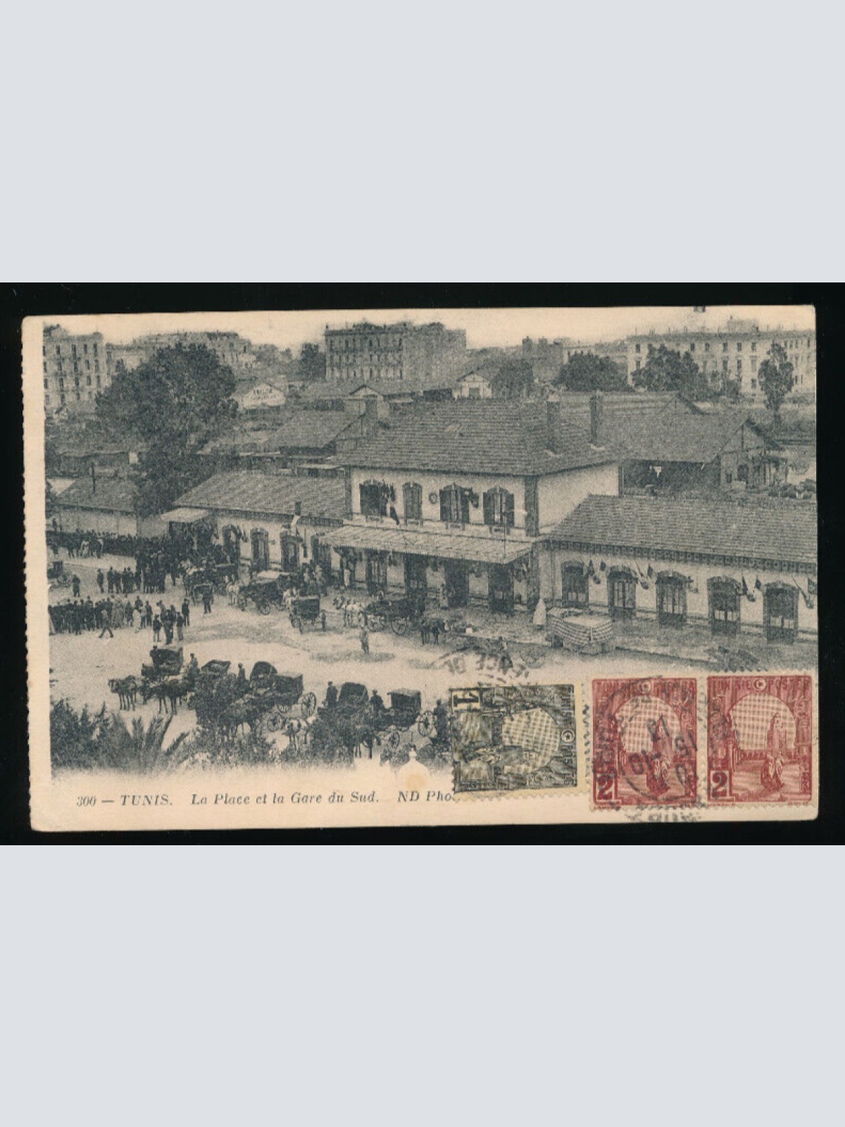 AK aus Tunis La place et la gare du sud mit Bahnhof  (5053)