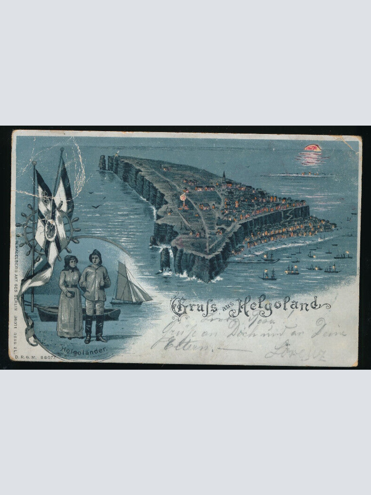 Litho - Mondschein - Karte gruss aus Helgoland Schleswig Holstein (5050)