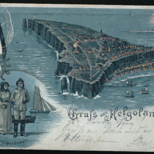 Litho - Mondschein - Karte gruss aus Helgoland Schleswig Holstein (5050)