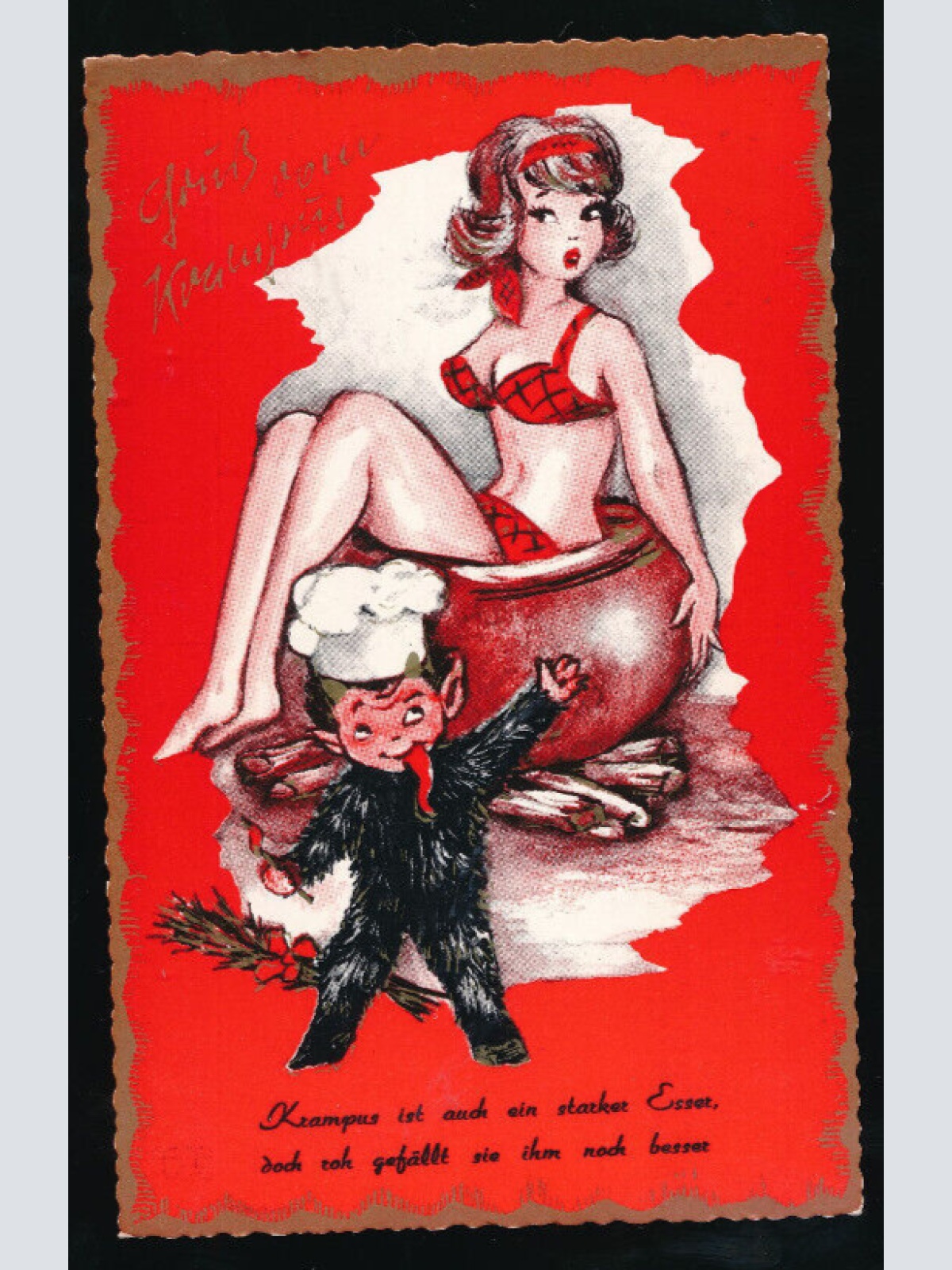 AK Gruß vom Krampus ist auch ein starker Essser (5676)