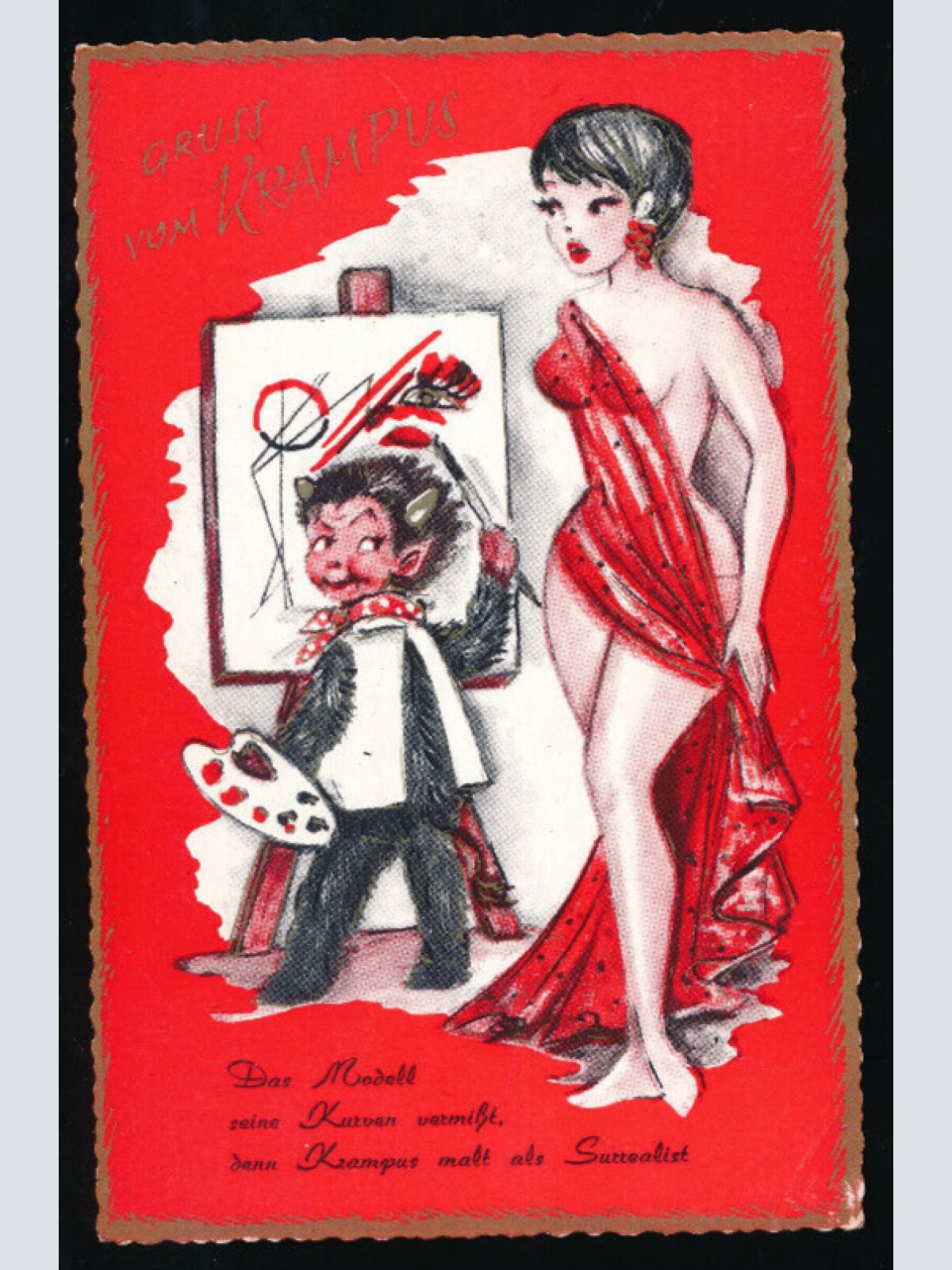 AK Gruß vom Krampus das Modell seine Kurven vermißt (5675)