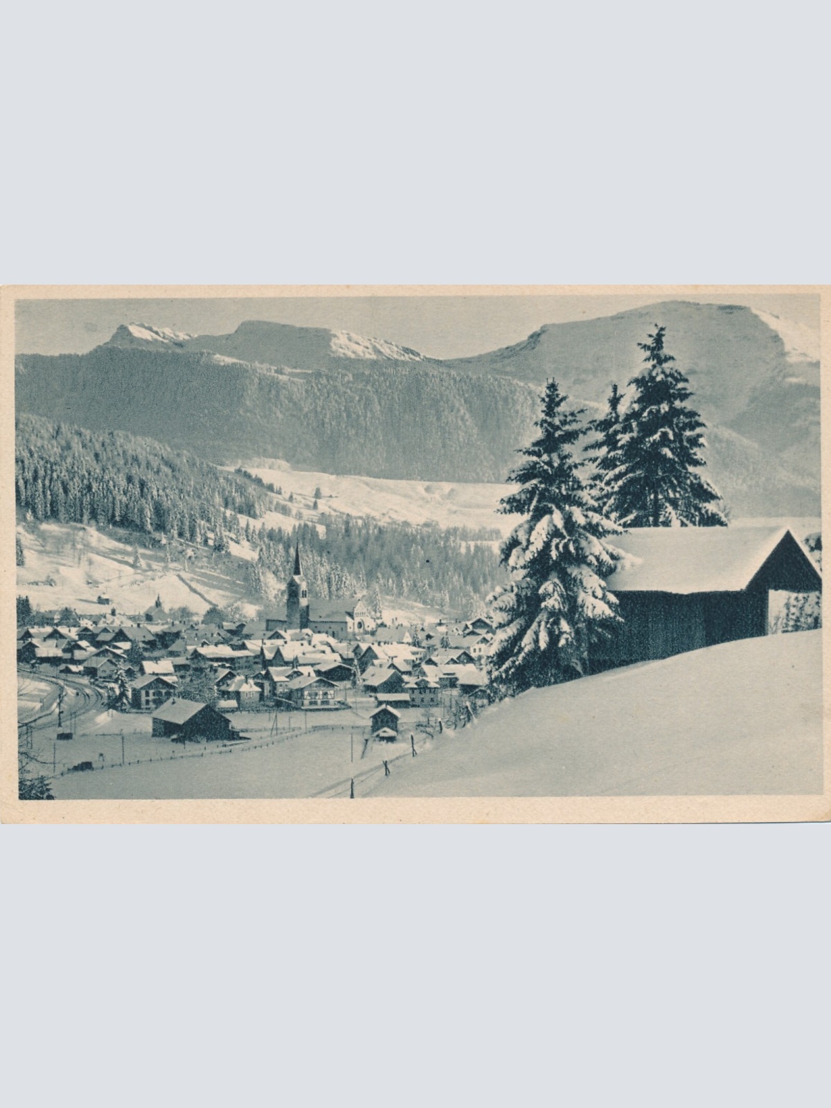 AK, Wintersportplatz Oberstaufen im Allgäu mit Rindalphorn (S1495)