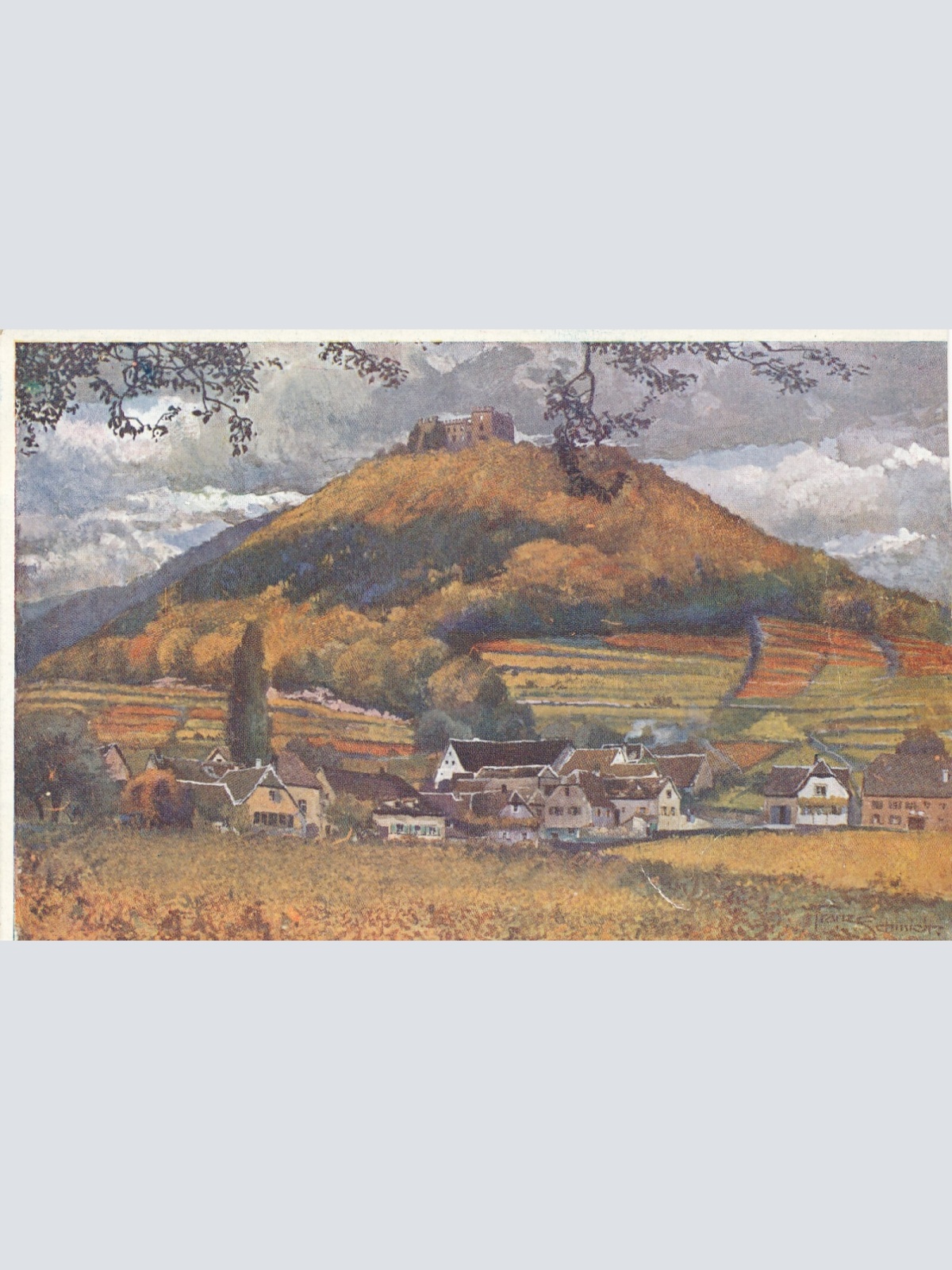 AK, Hambacher Schloss und Unterhambach in Herbststimmung (S1488)