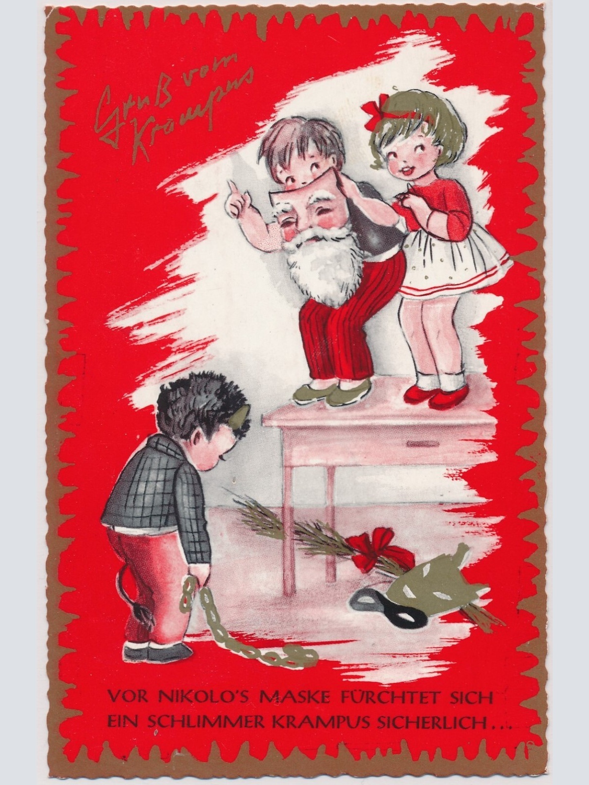 AK, Gruß vom Krampus, Vor Nikolo's Maske fürchtet sich ein schlimmer (S1510)