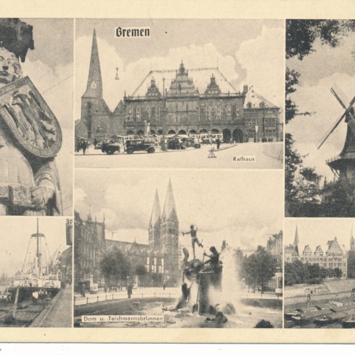 AK, Bremen, Rathaus, Weser, Dom u. Teichmannsbrunnen (S1278)