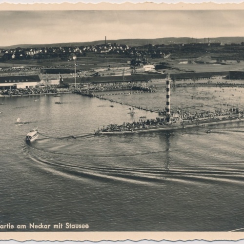AK, Stuttgart-Hafen, Partie am Neckar mit Stausee (S1323)