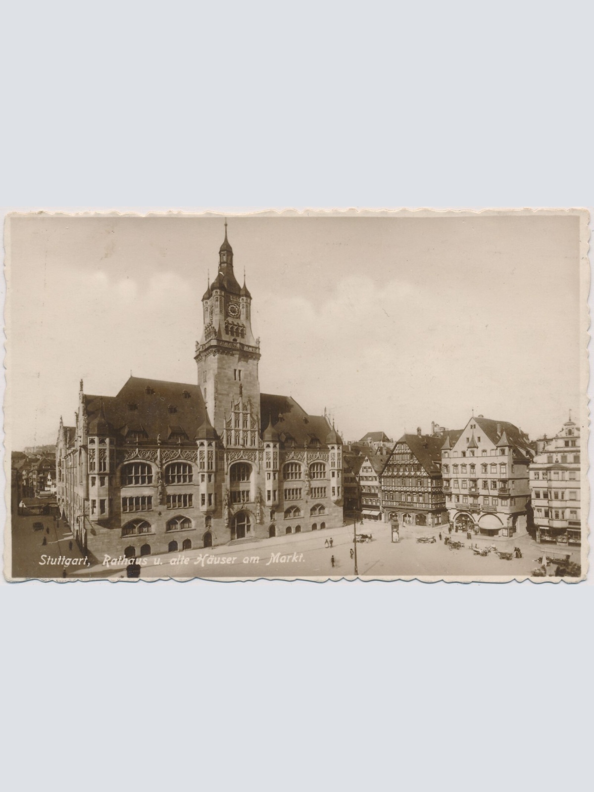 AK, Stuttgart, Rathaus u. alte Häuser am Markt (S1311)