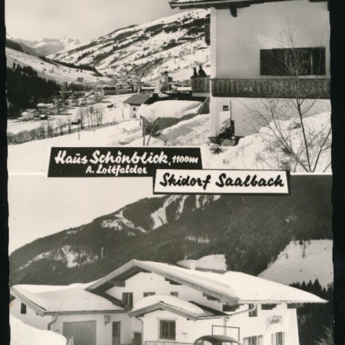 AK aus Saalbach im Winter mit Oldtimer VW - Käfer Salzburg (5563)