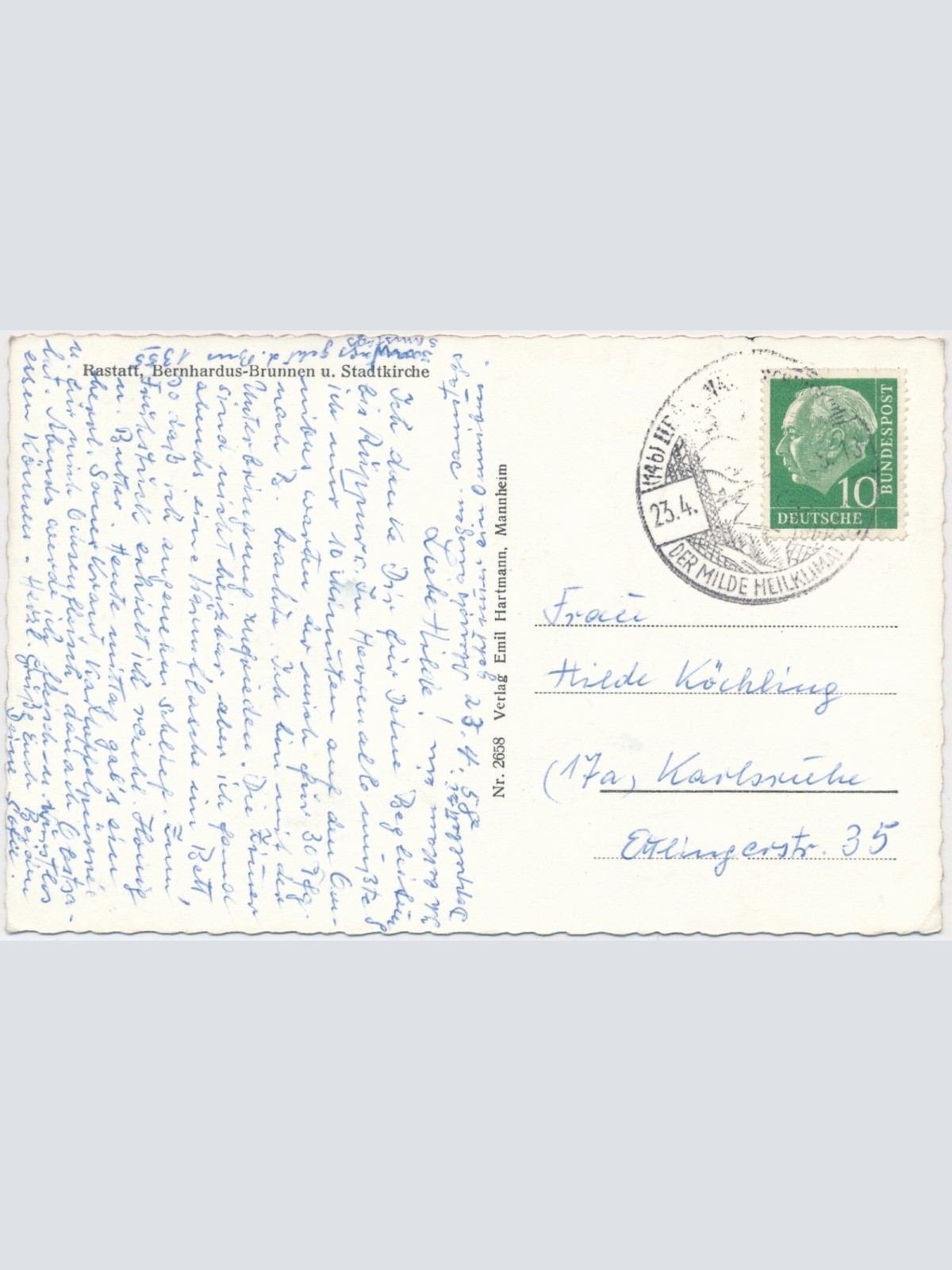 AK, Raststatt, Bernhardus-Brunnen und Stadtkirche (S1650)