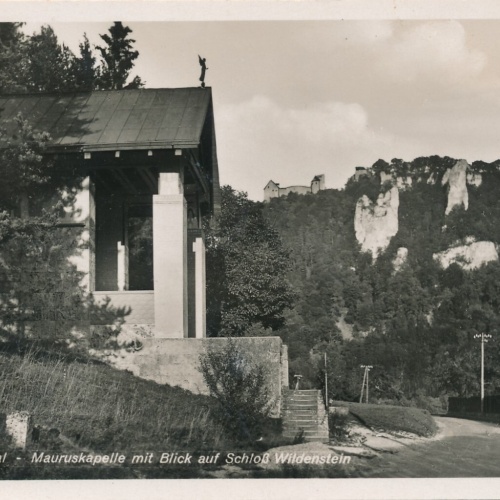AK, Das Donautal - Mauruskapelle mit Blick auf Schloss Wildenstein (S1289)