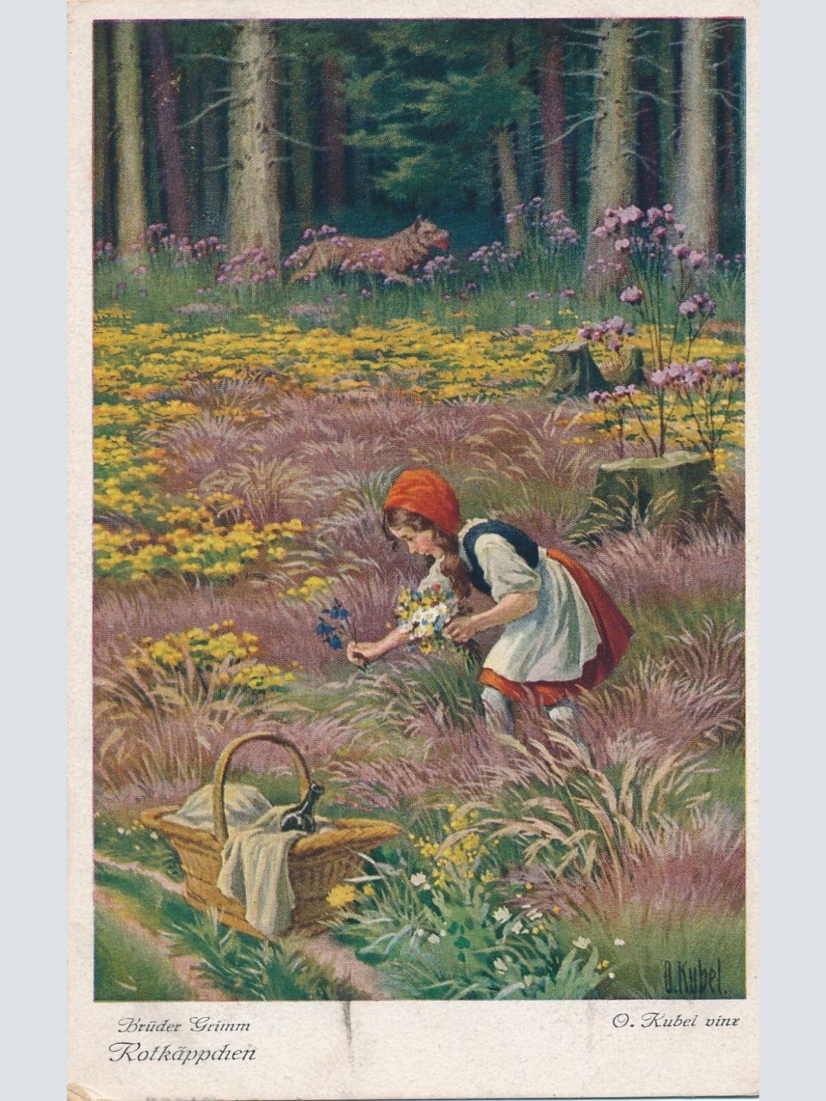 AK, Brüder Grimm, Rotkäppchen sammelt Blumen (S1645)