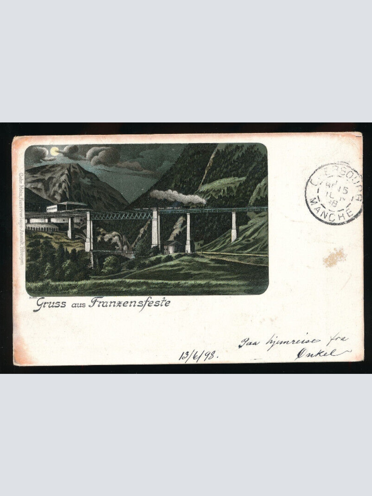 Mondschein Litho - Karte gruss aus Franzensfeste Italien (5323)