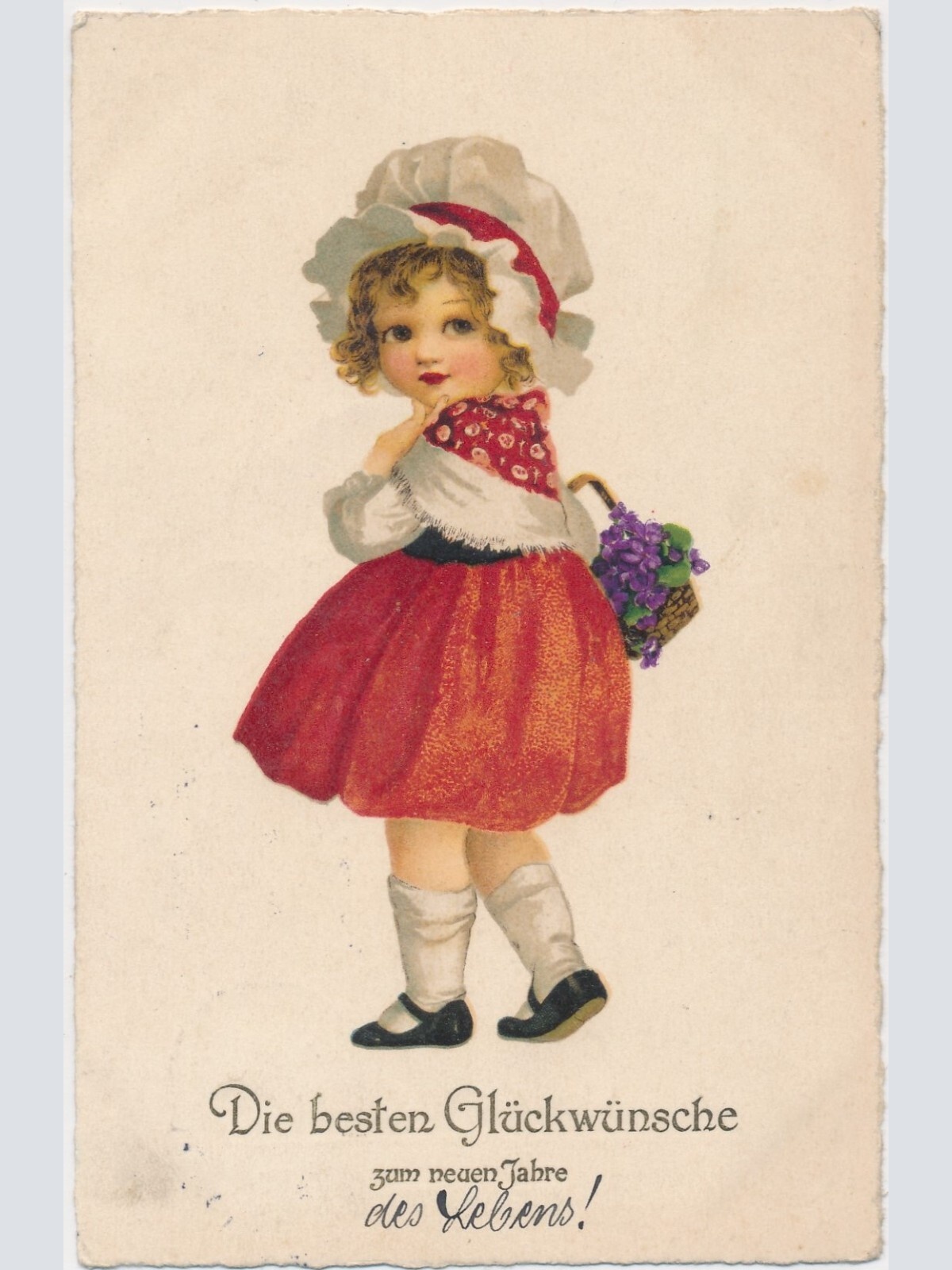 AK, Die besten Glückwünsche zum neuen Jahre, Kind mit Korb (S1642)