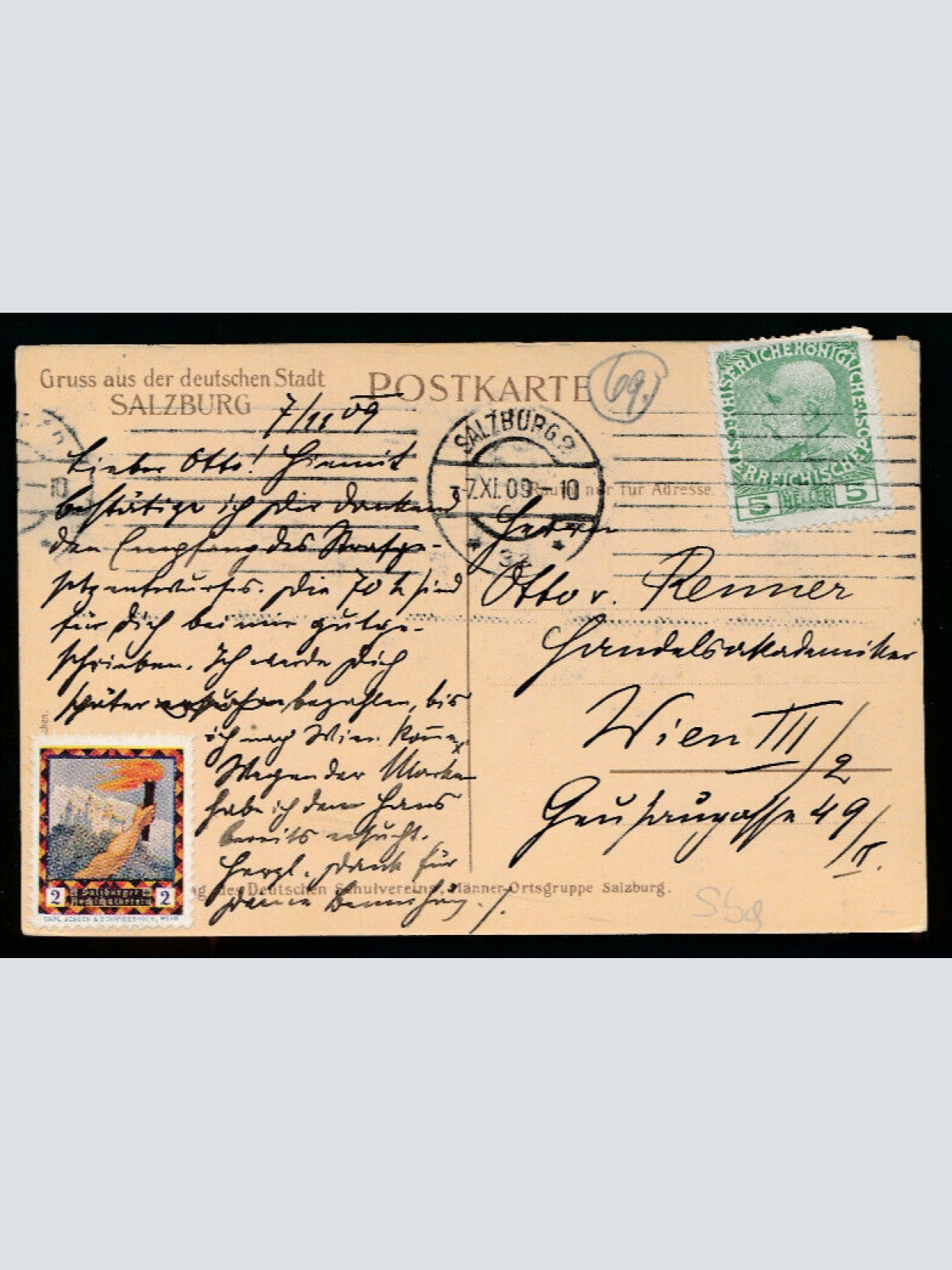 AK aus Salzburg Junger Mann hält DSV - Karte Schild in den Händen (5328)