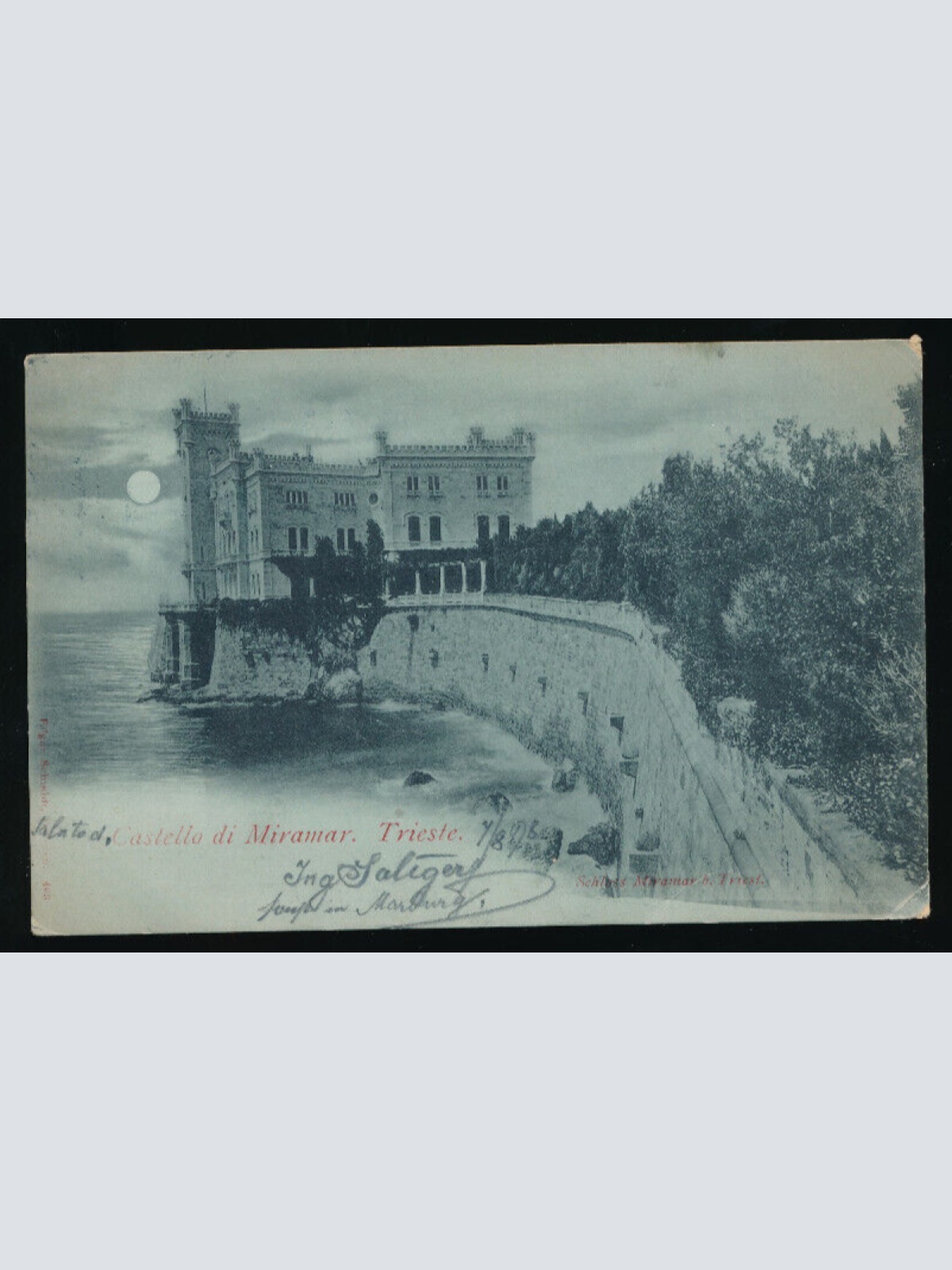Mondschein - Karte aus Trieste mit Castello Miramar Italien (5389)