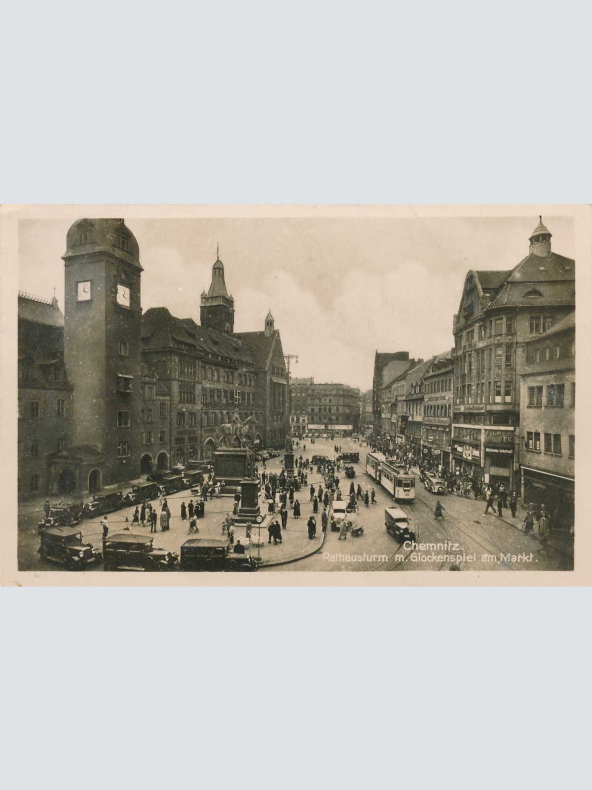 AK, Chemnitz, Rathausturm m. Glockenspiel am Markt, Sachsen (S1589)